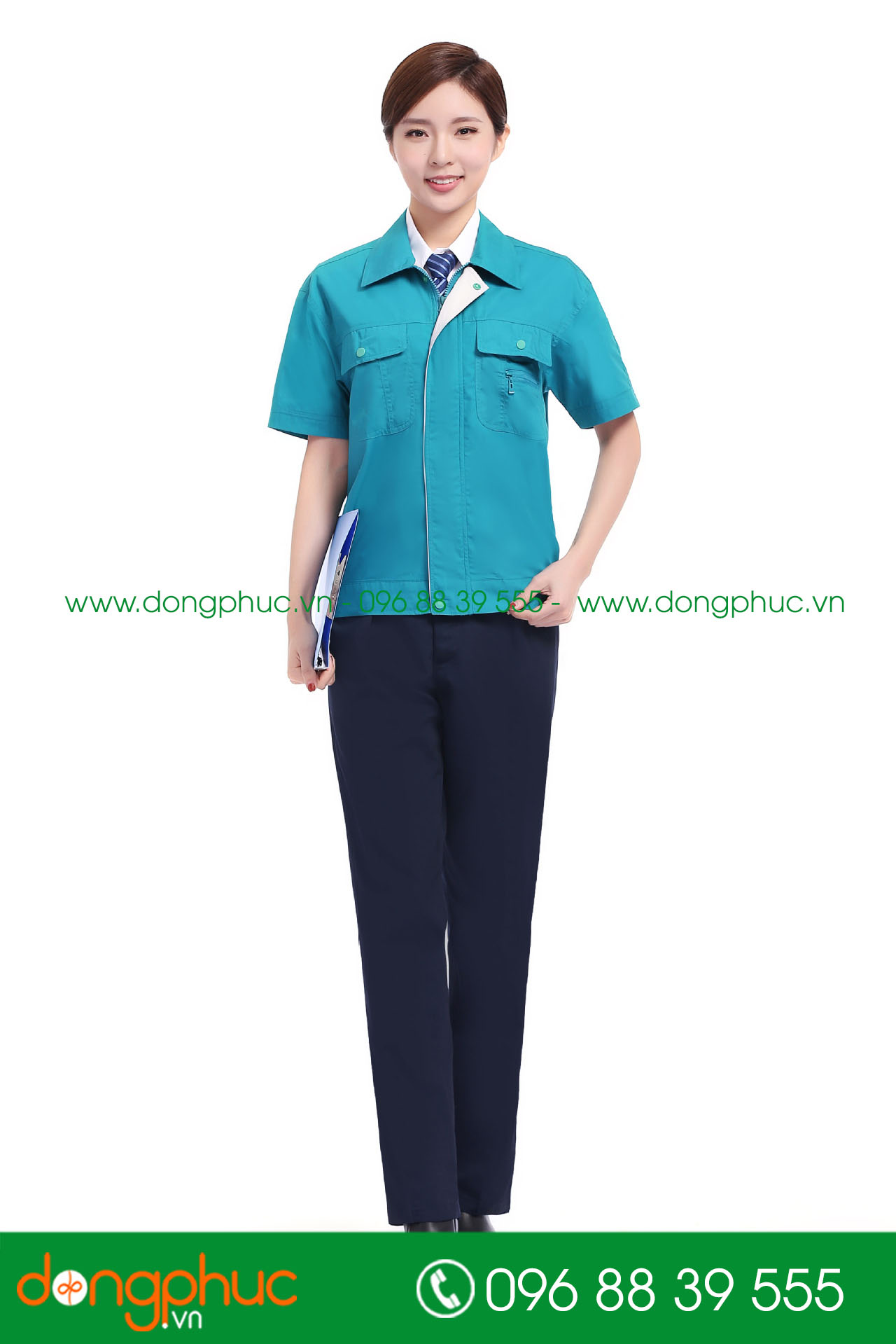Mẫu bảo hộ màu xanh YA phối ghi cộc tay